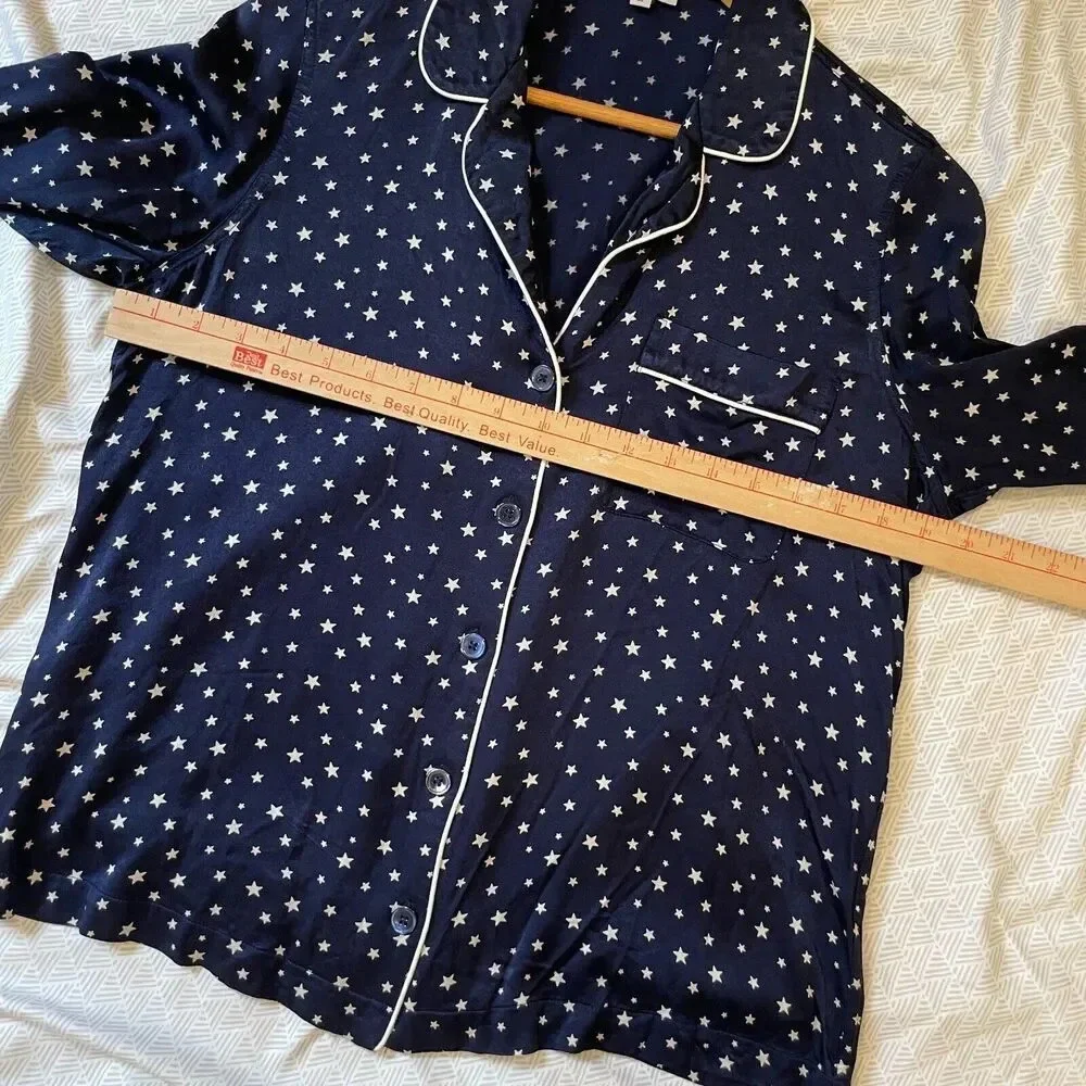 Rails Satin Pajama Top Midnight Stars Women's Size‎ Medium Button Up Collared